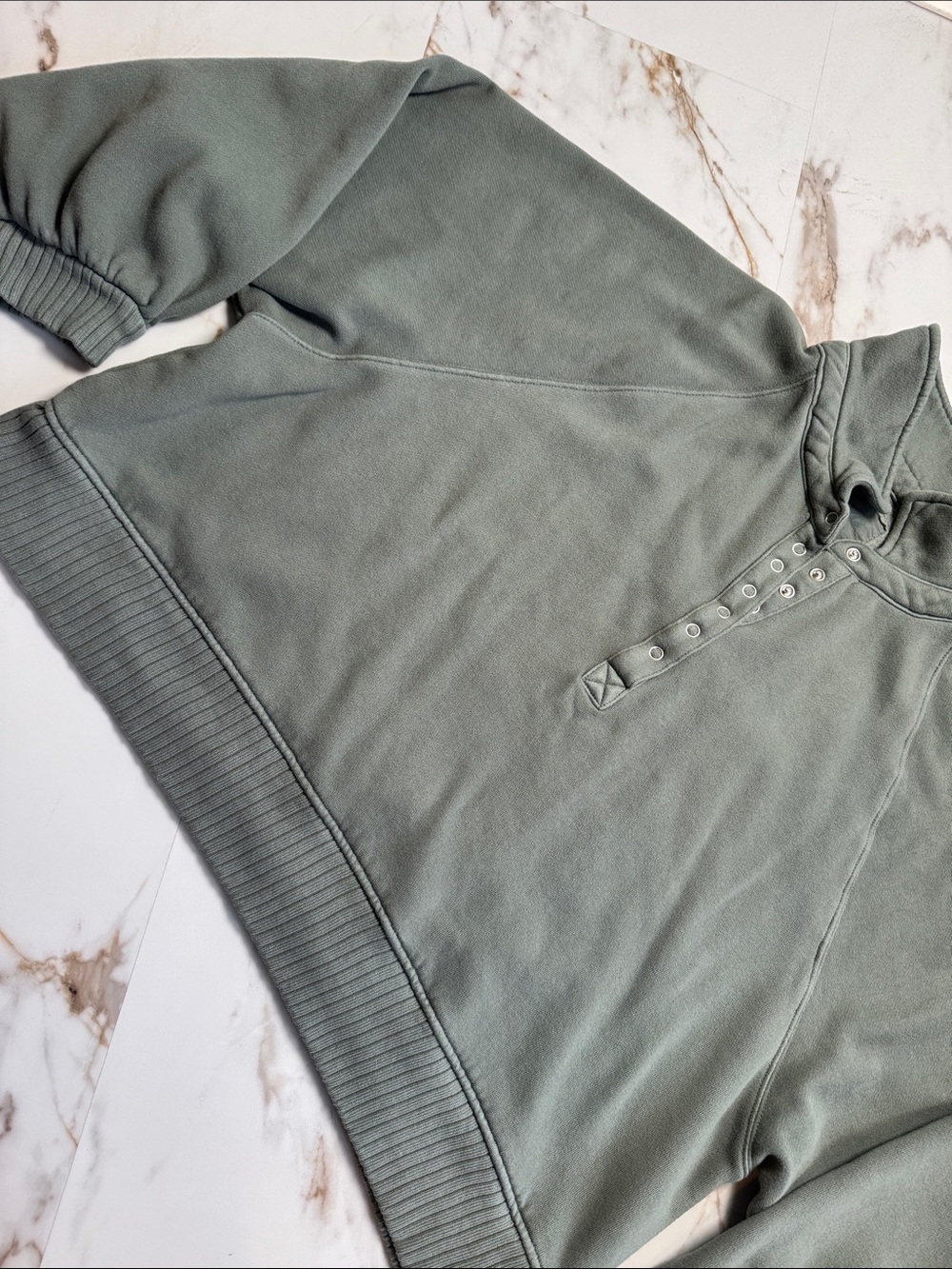 Aerie Quarter Snap Henley Sweatshirt Sz XL Green Comfy Loungewear Back to school - Picture 4 of 10